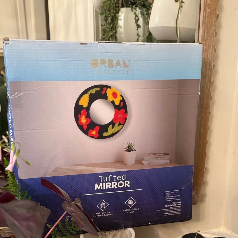 Urban Outfitters Colorful Floral Tufted Mirror - Red, Yellow, Green
